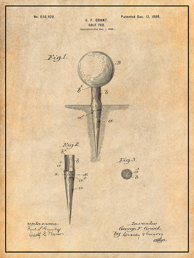 1899 G.F. Grant African American Inventor Golf Tee Antique Paper Patent