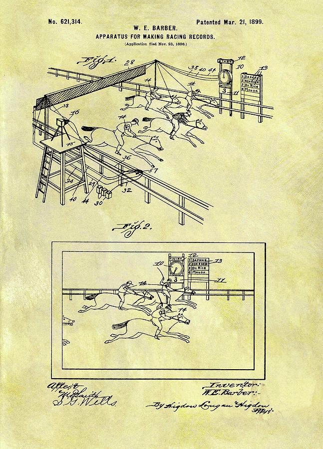 Horse Racing Track Drawing - 1899 Horse Track Patent by Dan Sproul