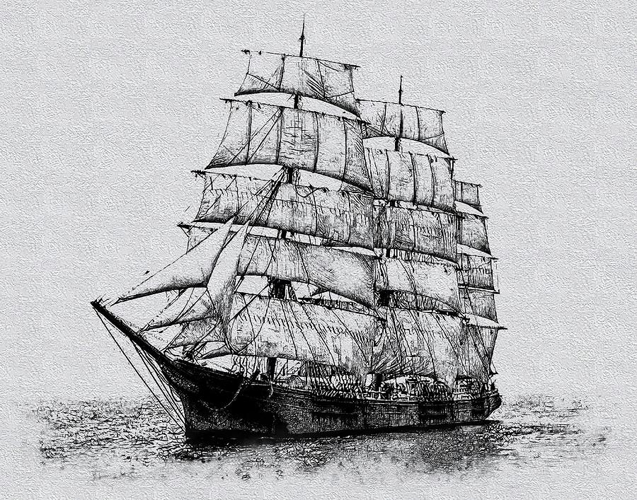 1899 Sailing ship Mary L. Cushing. Digital Art by Bob Smerecki - Fine ...