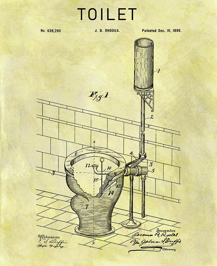 1899 Toilet Patent Drawing by Dan Sproul