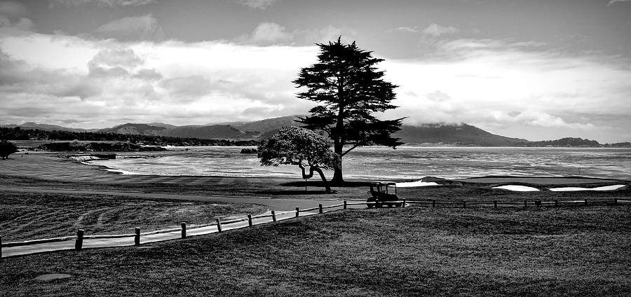 18th At Pebble Beach Panorama Black And White Photograph