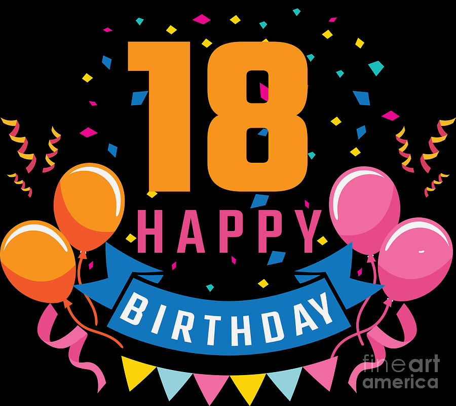 18th Birthday Balloon Banner Confetti Fun Gift Idea Digital Art by ...