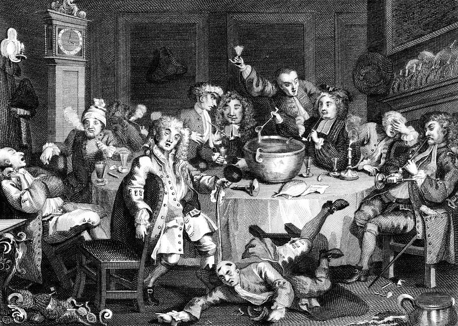 18th Century Drinking Party in England by Hogarth Drawing by Wynnter
