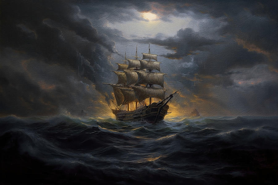 Nature Painting - 18th Century Ship On A Stormy Sea by David Mohn