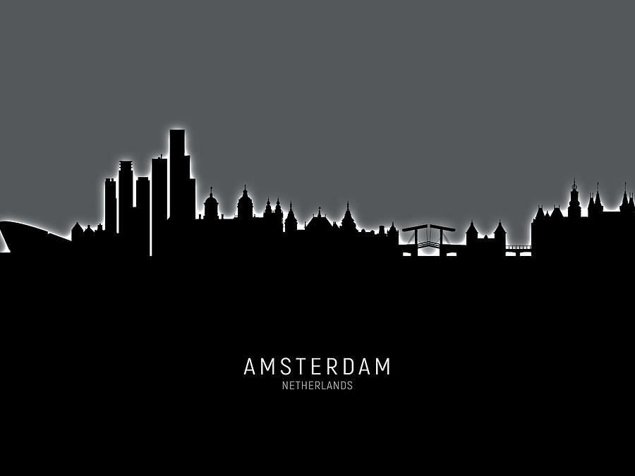 Skyline Digital Art - Amsterdam The Netherlands Skyline #19 by Michael Tompsett