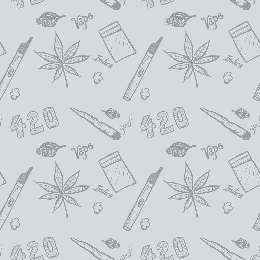 Cannabis weed culture marijuana dispensary hand drawn patterns #19 Drawing by JDawnInk