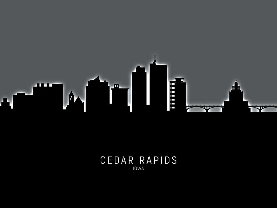 Cedar Rapids Digital Art - Cedar Rapids Iowa Skyline #19 by Michael Tompsett