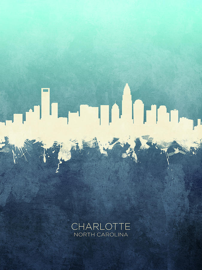 Charlotte Digital Art - Charlotte North Carolina Skyline #19 by Michael Tompsett