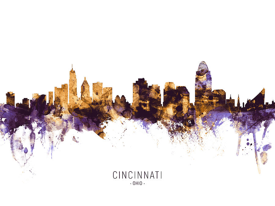 Cincinnati Digital Art - Cincinnati Ohio Skyline #19 by Michael Tompsett