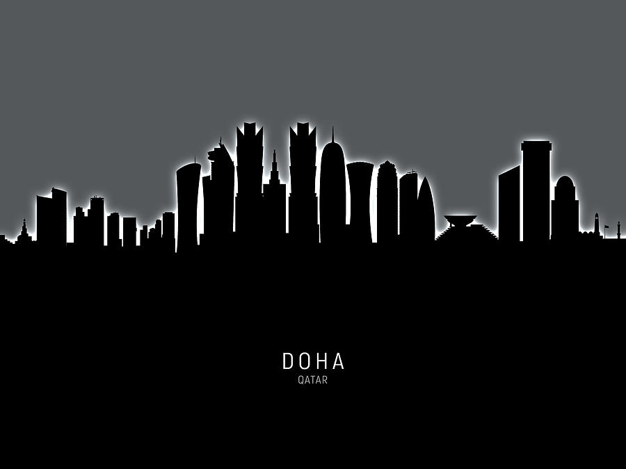 Doha Qatar Skyline #19 Digital Art by Michael Tompsett