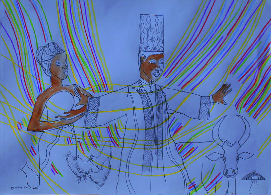 Kintu and Nambi Nambi Looks Back #19 Painting by Gloria Ssali