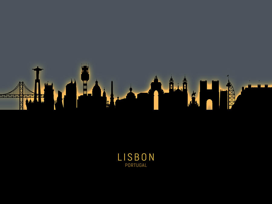 Skyline Digital Art - Lisbon Portugal Skyline #19 by Michael Tompsett