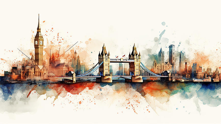 London Skyline Watercolour #20 Mixed Media