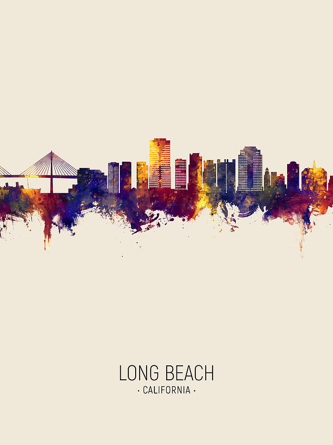 Long Beach Digital Art - Long Beach California Skyline #19 by Michael Tompsett