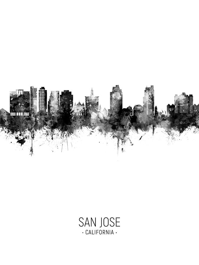 San Jose Digital Art - San Jose California Skyline #19 by Michael Tompsett