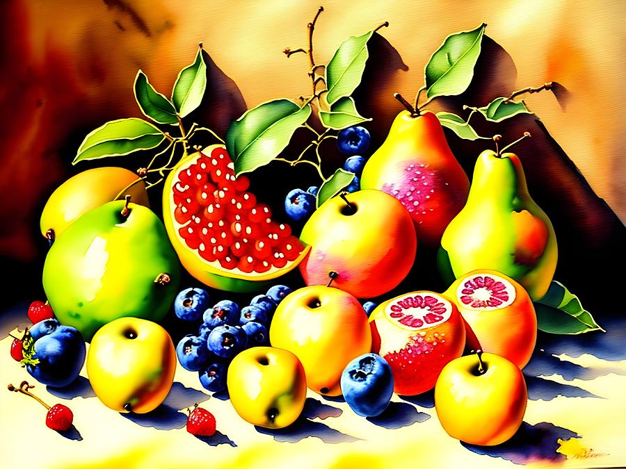 Fruit Digital Art - Still Life with Fruits, Generative AI Illustration #19 by Miroslav Nemecek