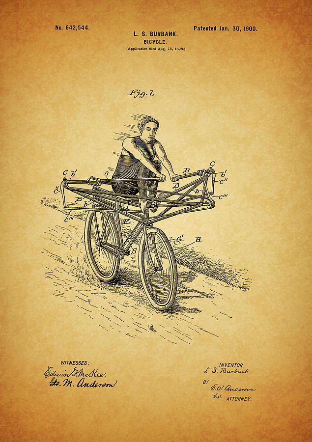 Bicycle Drawing - 1900 Bicycle Patent by Dan Sproul