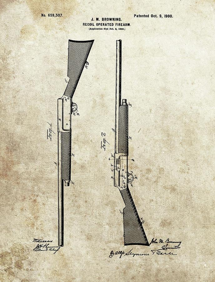 1900 Browning Rifle Patent Drawing by Dan Sproul - Fine Art America