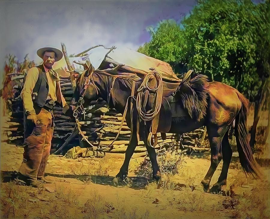 1900 Cowboy Color Photograph by Unknown