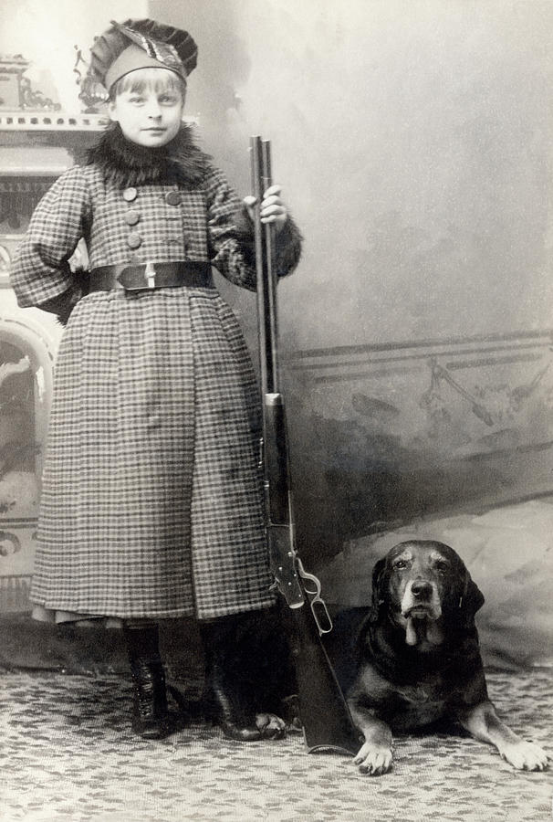 Huntress Photograph - 1900 Hunting Girl and her Hound Dog by Historic Image