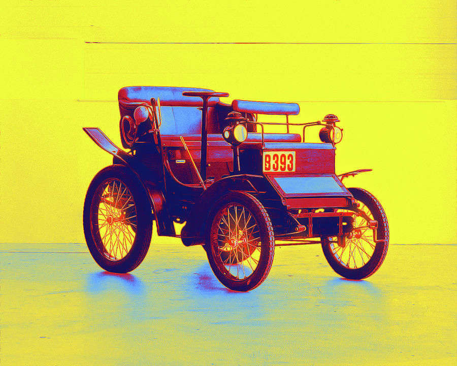 1900 Peugeot Type 26 Voiturette a trois places 3  - Neon Colored Digital Art by Celestial Images