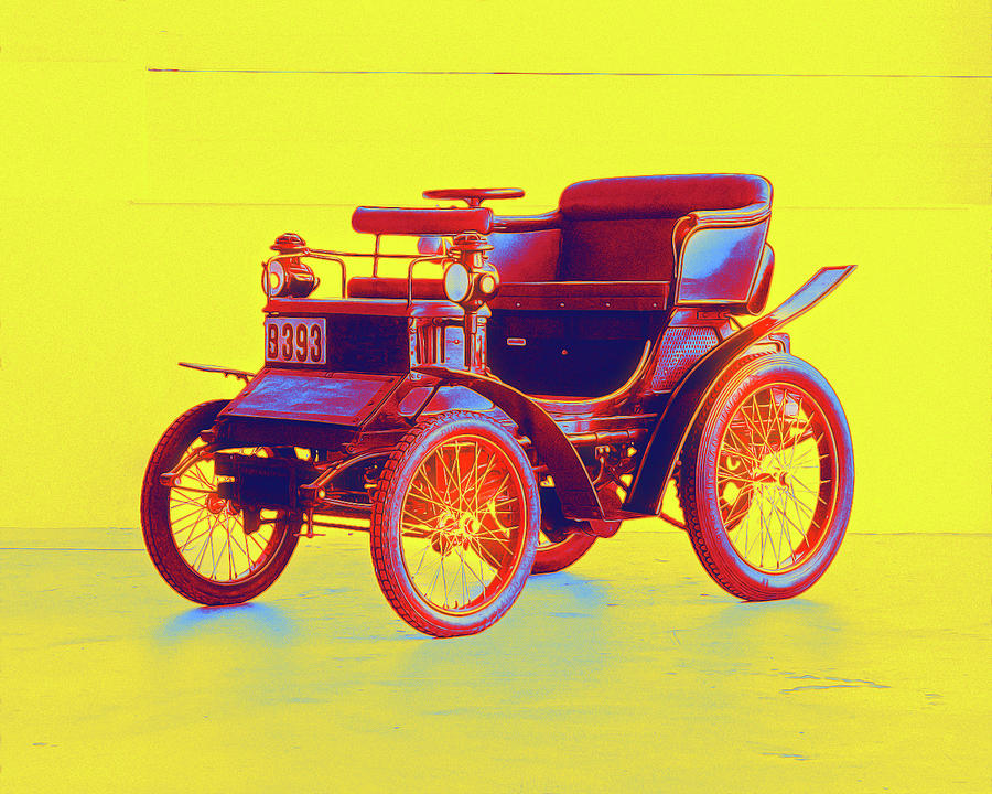 1900 Peugeot Type 26 Voiturette a trois places  - Neon Colored Digital Art by Celestial Images