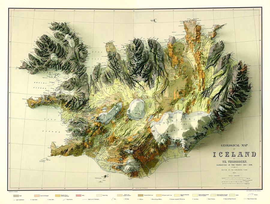 1901 Iceland Geologic Map 3D digitallyrendered Digital Art by Gene Bradford