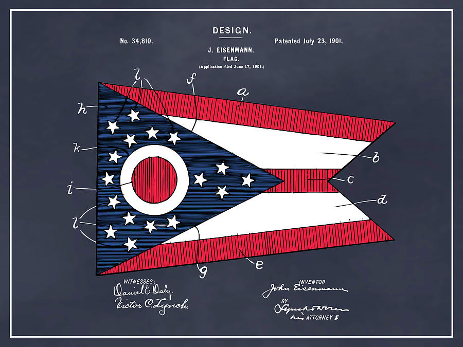 Man Cave Drawing - 1901 Ohio State Flag Colorized Patent Print Blackboard by Greg Edwards