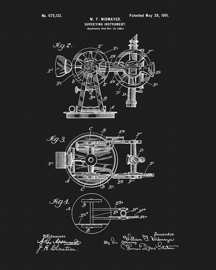 Surveying Drawing - 1901 Surveying Instrument Patent by Dan Sproul