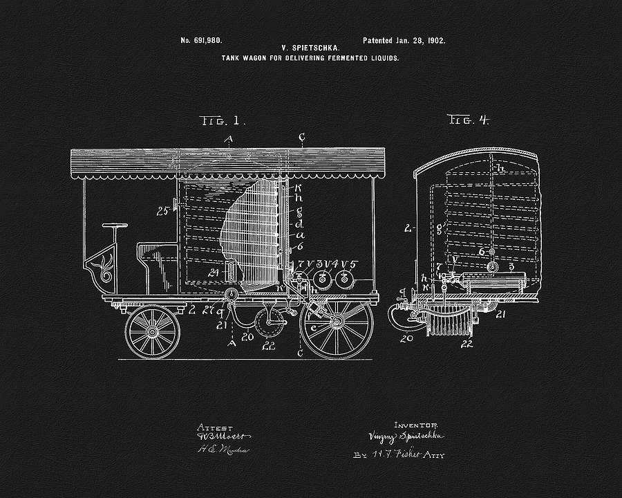 Beer Drawing - 1902 Beer Wagon Patent by Dan Sproul