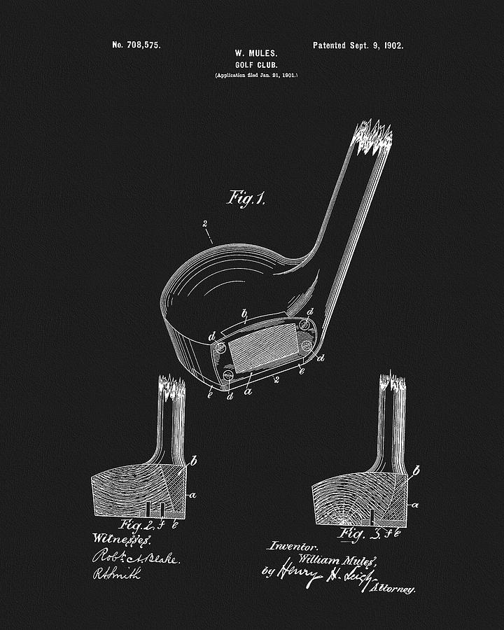 Golf Club Head Drawing - 1902 Golf Club Head Patent by Dan Sproul