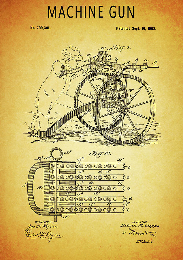 Machine Gun Drawing - 1902 Machine Gun Patent by Dan Sproul