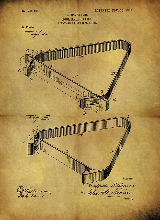 Vintage Drawing - 1903 Billiards Triangle Patent by Dan Sproul
