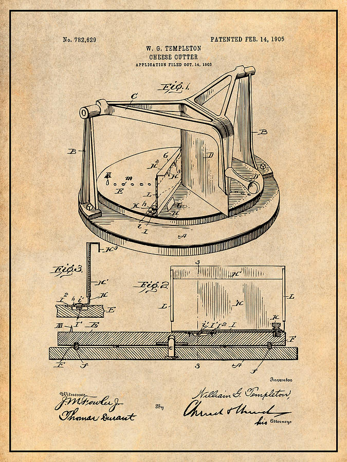 1903 Cheese Cutter Patent Print Antique Paper Drawing by Greg Edwards ...