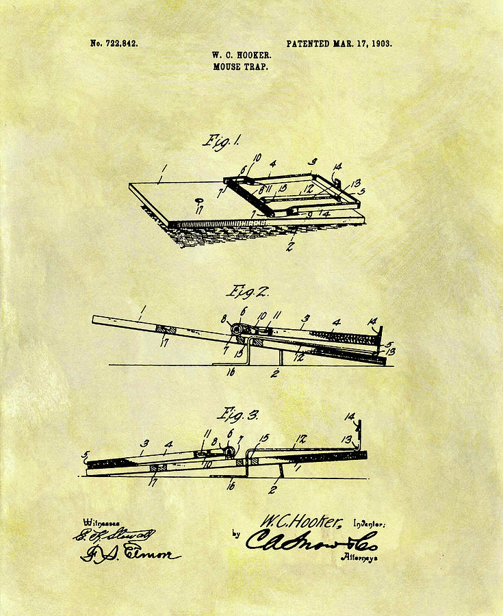 Vintage Drawing - 1903 Mouse Trap Patent by Dan Sproul
