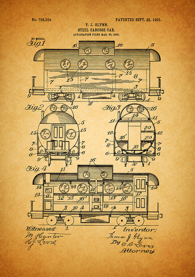 1903 Train Caboose Patent Drawing by Dan Sproul