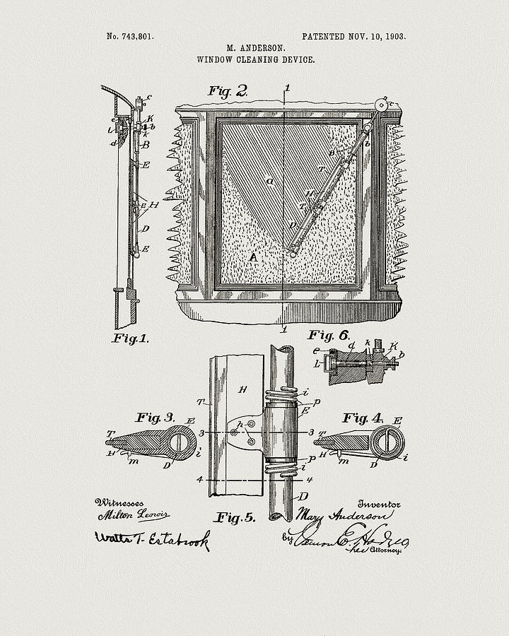 1903 Window Cleaner Patent  Drawing by Dan Sproul