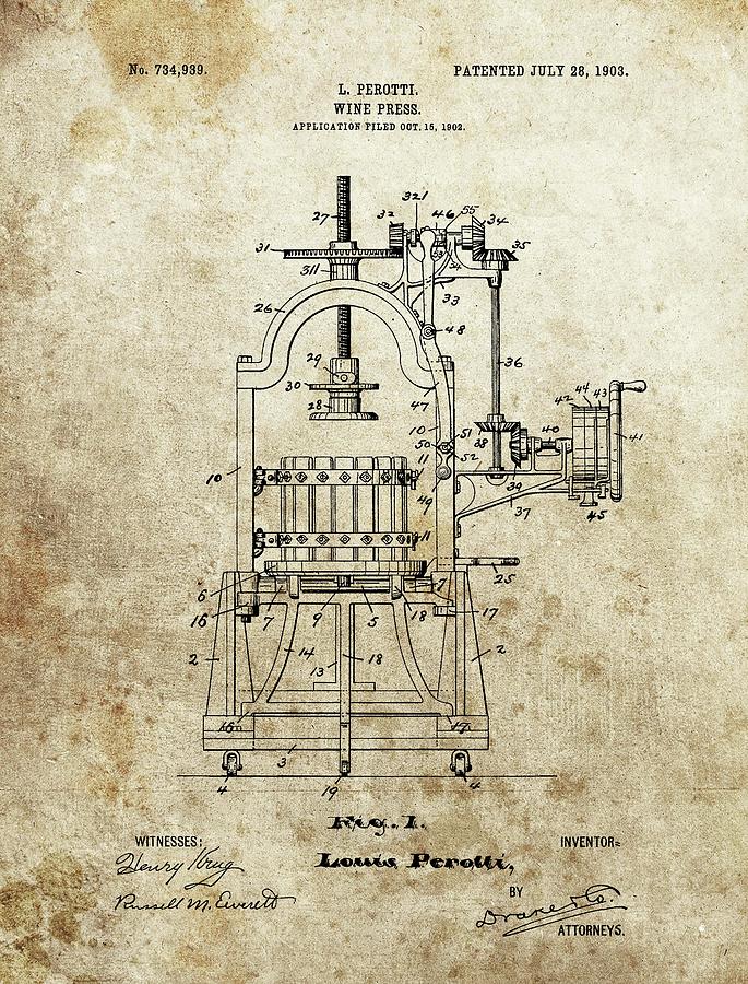1903 Wine Press Patent Drawing