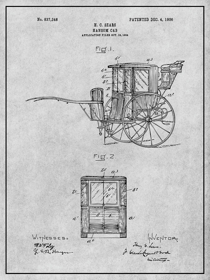 1904 Hansom Cab Patent Print Gray Drawing by Greg Edwards - Fine Art ...