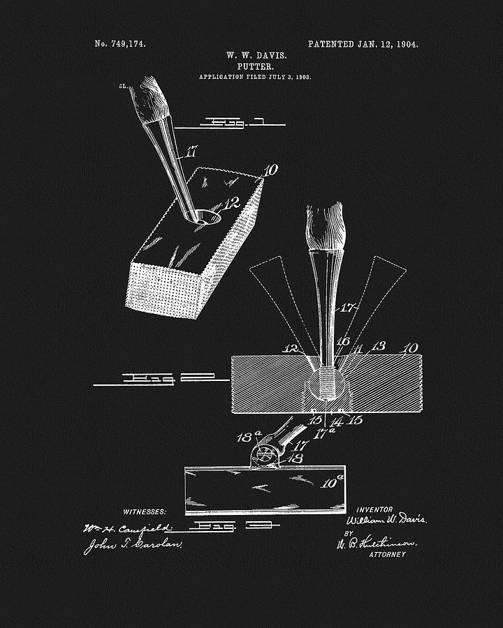 Golf Club Head Drawing - 1904 Putter Golf Club Patent by Dan Sproul