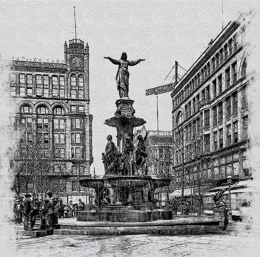 1904 Tyler Davidson Fountain Cincinnati, Digital Art by Bob Smerecki