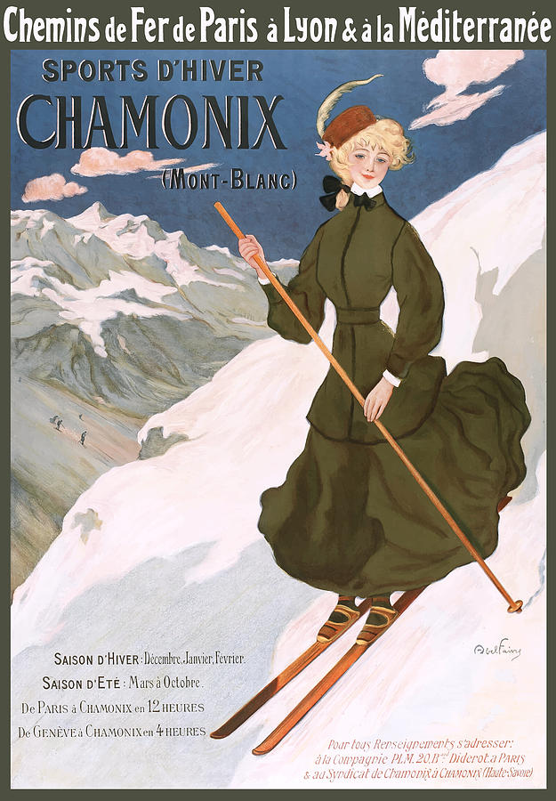 Vintage Ski Digital Art - 1905 Chamonix France Winter Sports Travel Poster by Retro Graphics