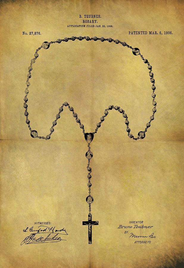 Jesus Christ Drawing - 1906 Rosary Patent by Dan Sproul