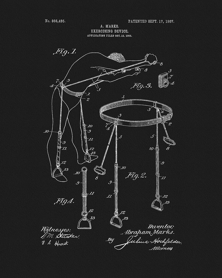 Vintage Drawing - 1907 Exercise Machine Patent by Dan Sproul