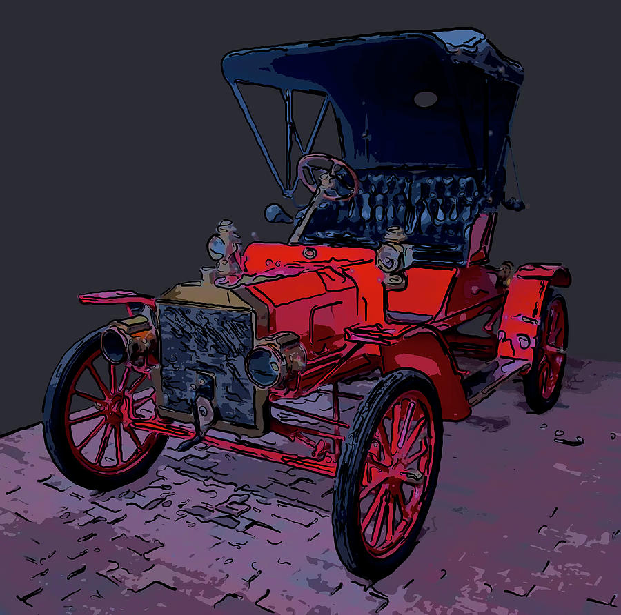 Classic Cars Drawing - 1907 Ford Model R Digital drawing by Flees Photos