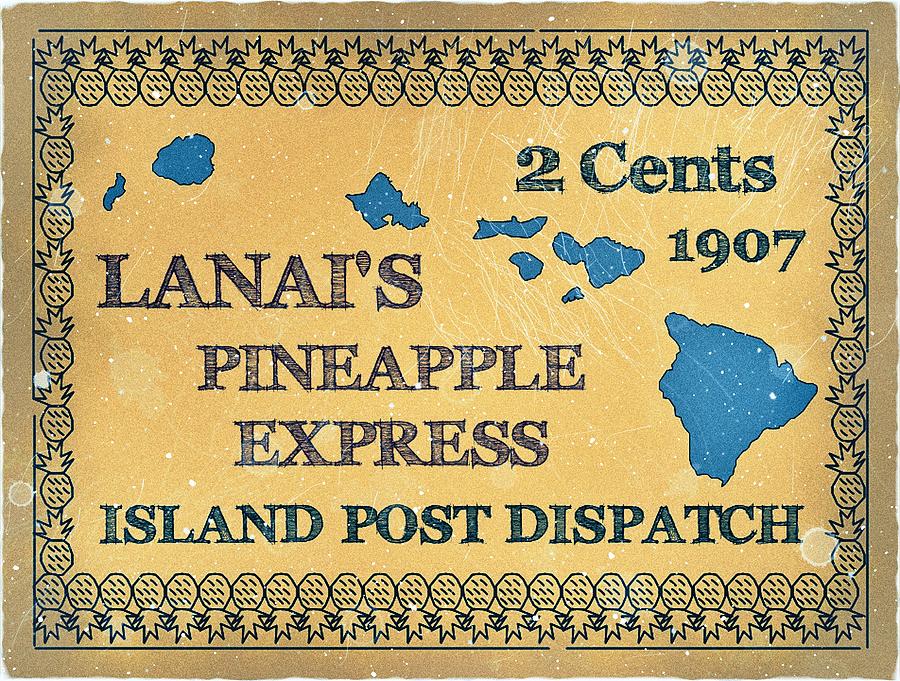 1907 Lanais Pineapple Express - 2cts. Yellow Blue Dispatch - Mail Art Post Digital Art by Fred Larucci
