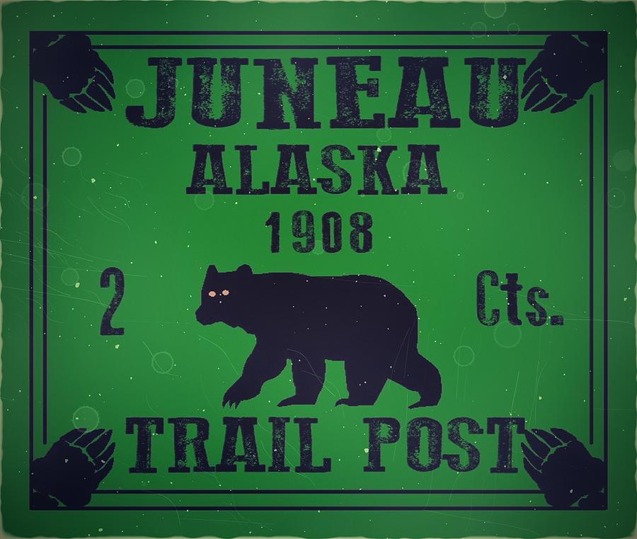 1908 Juneau Alaska 2ct. Dark Green Trail Post Digital Art by Fred Larucci