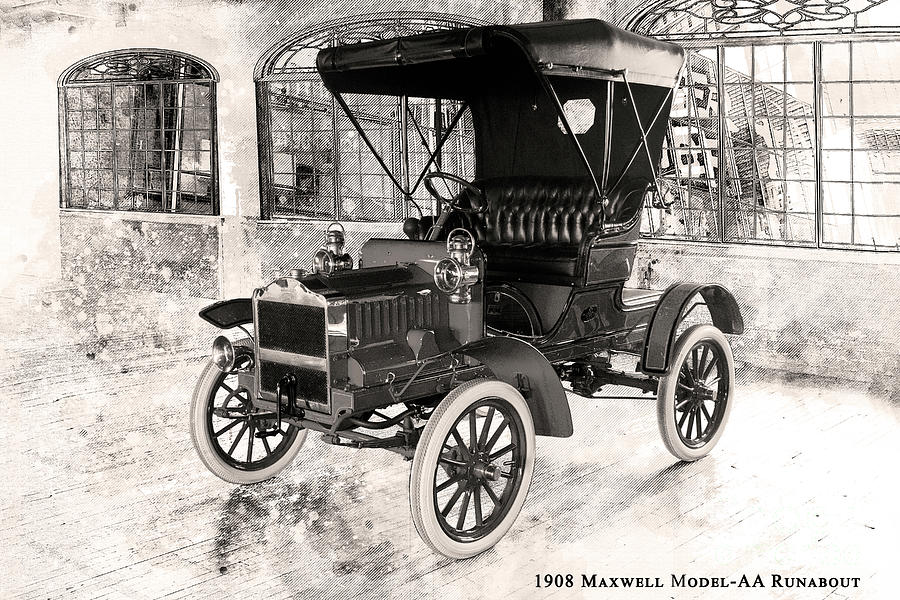 1908 Maxwell Model-aa Runabout - Black And White Digital Art by Anthony Ellis