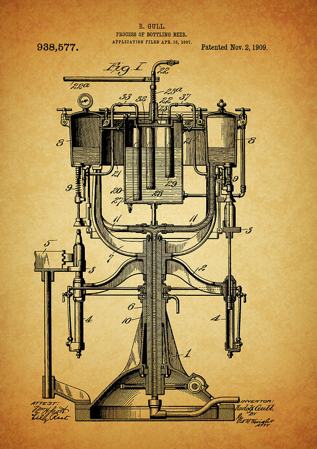 1909 Beer Bottling Patent Drawing by Dan Sproul - Fine Art America