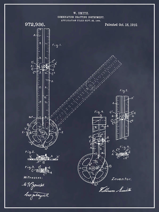 1909 Combination Drafting Instrument Blackboard Patent Print Drawing by Greg Edwards